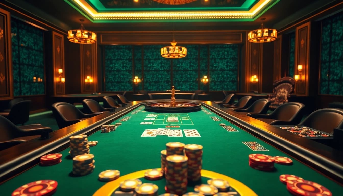 Experience the excitement of online gaming at Trang chủ xin88 with vibrant poker chips and elegant casino tables.