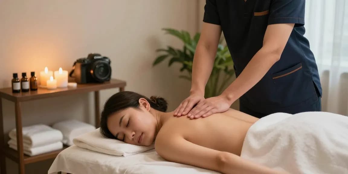 스웨디시 마사지 중인 전문가와 안정적인 마사지 환경