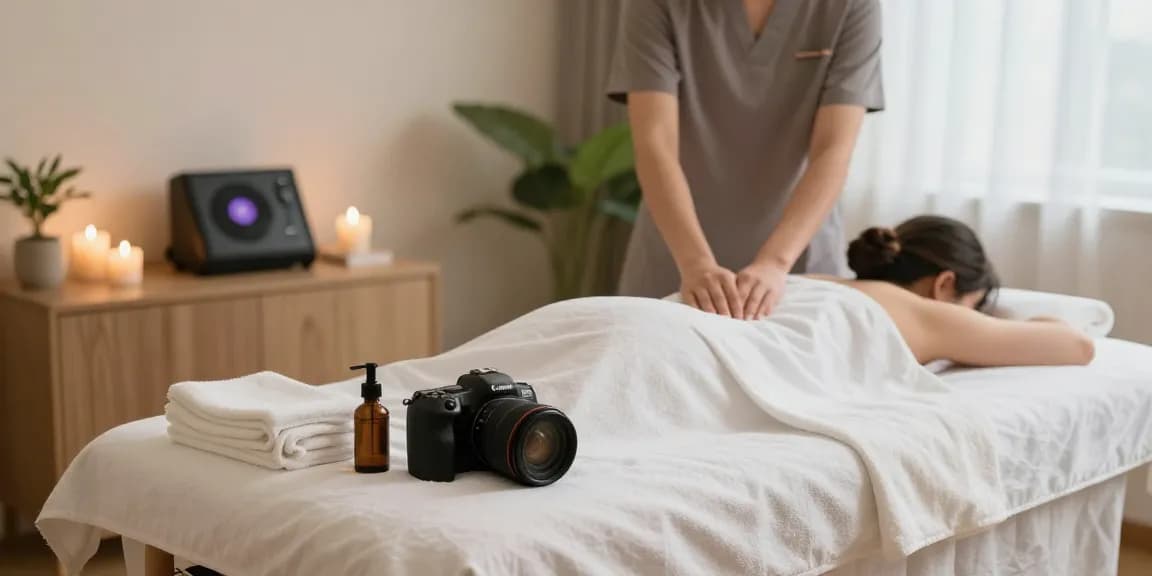 마사지 마사지를 받기 위한 편안한 스웨디시 마사지를 보여주는 스파 장면