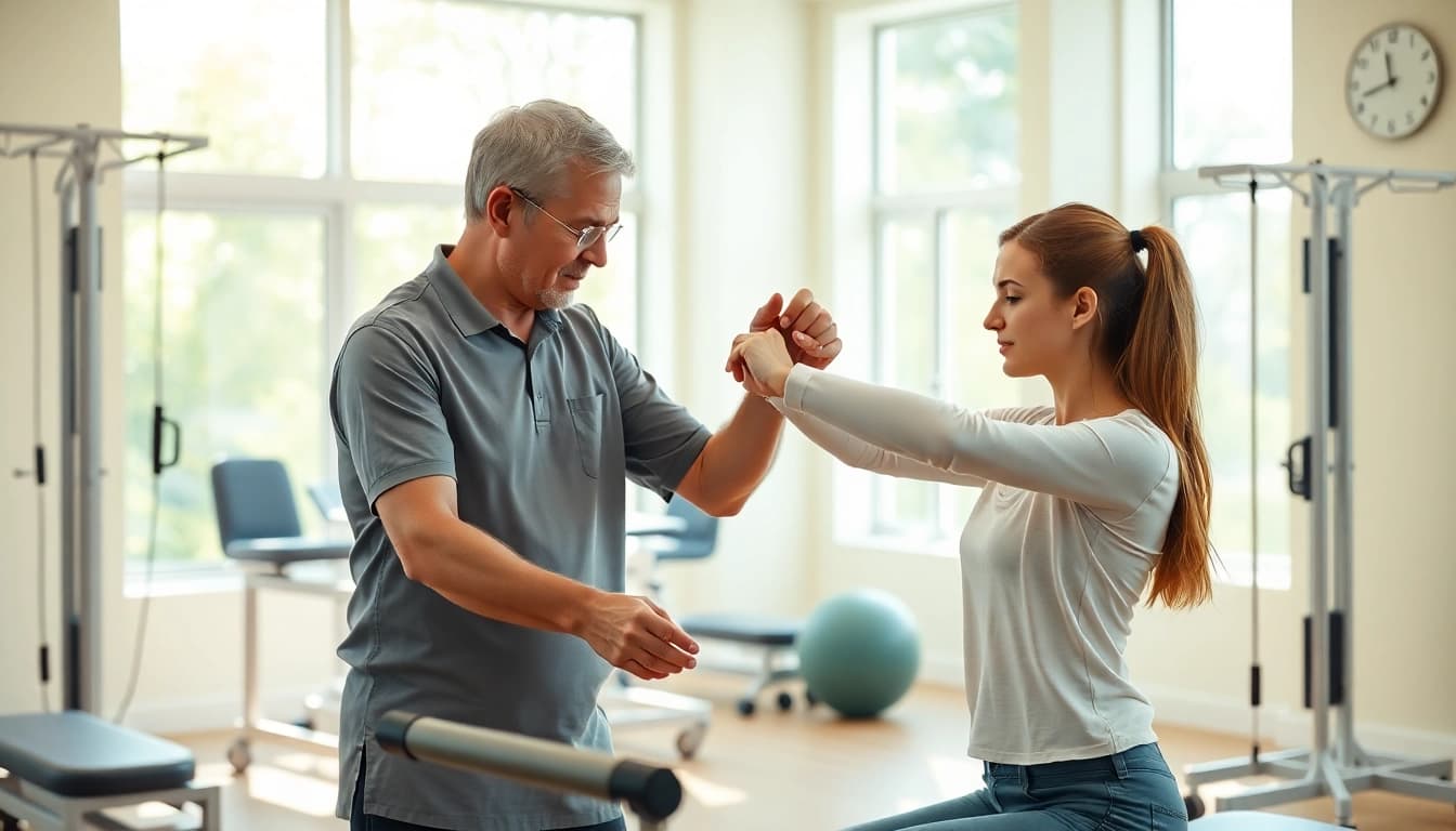 Engaged session at Seventeen Physio with a therapist assisting a patient in rehabilitation.