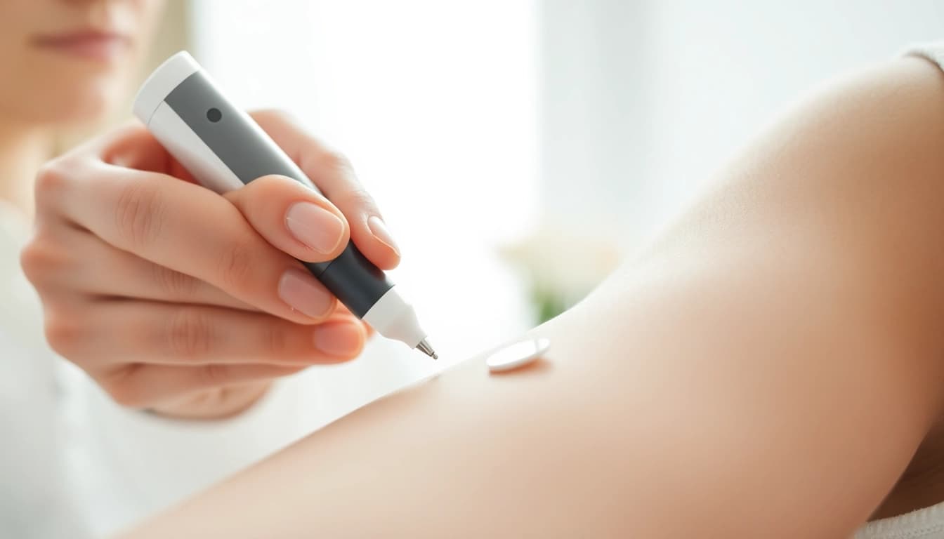 How to use laser pen for skin tag removal with a modern skin tag remover pen in a clean, bright setting.