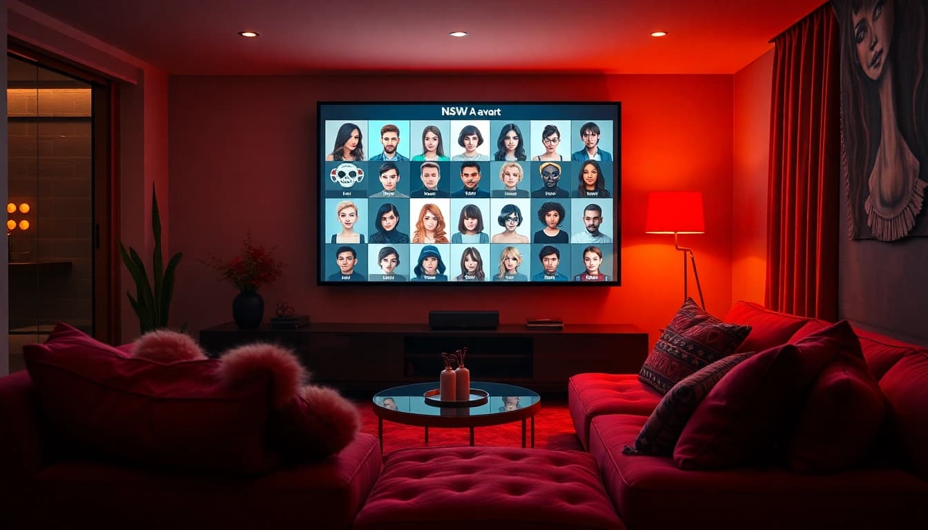 Cozy living room showcasing engaging nsfw ai character avatars on a sleek digital interface.