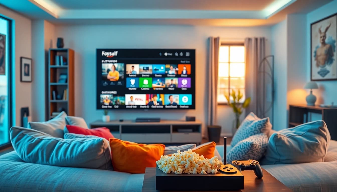 Enjoy thrilling shows on iron tv displayed in a cozy, modern living room.