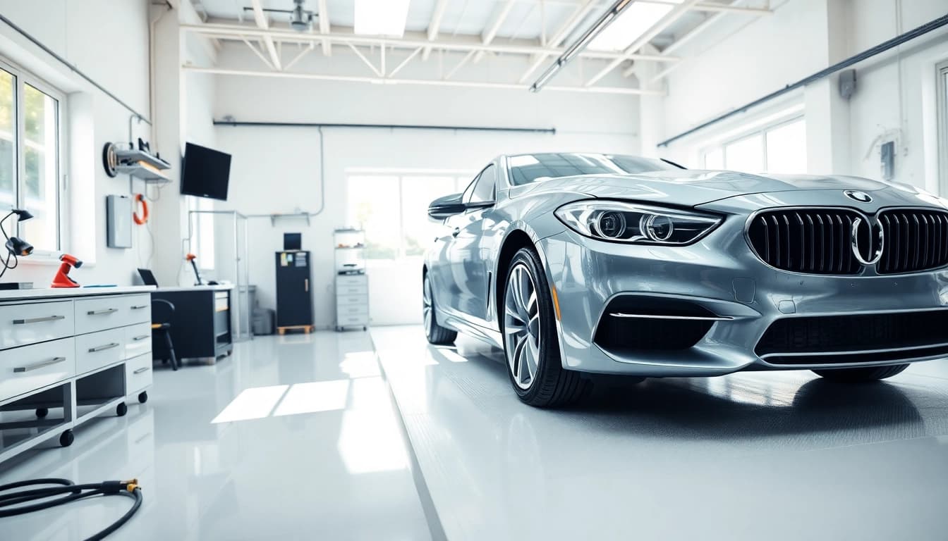 Best car detailing Chattanooga TN service showcasing a detailed vehicle in a bright workshop.