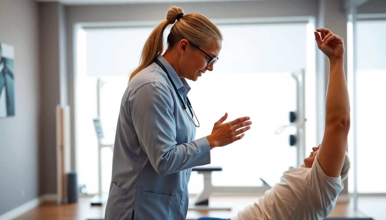 Engaging physiotherapy session in north edmonton physiotherapy clinic with professional assistance.
