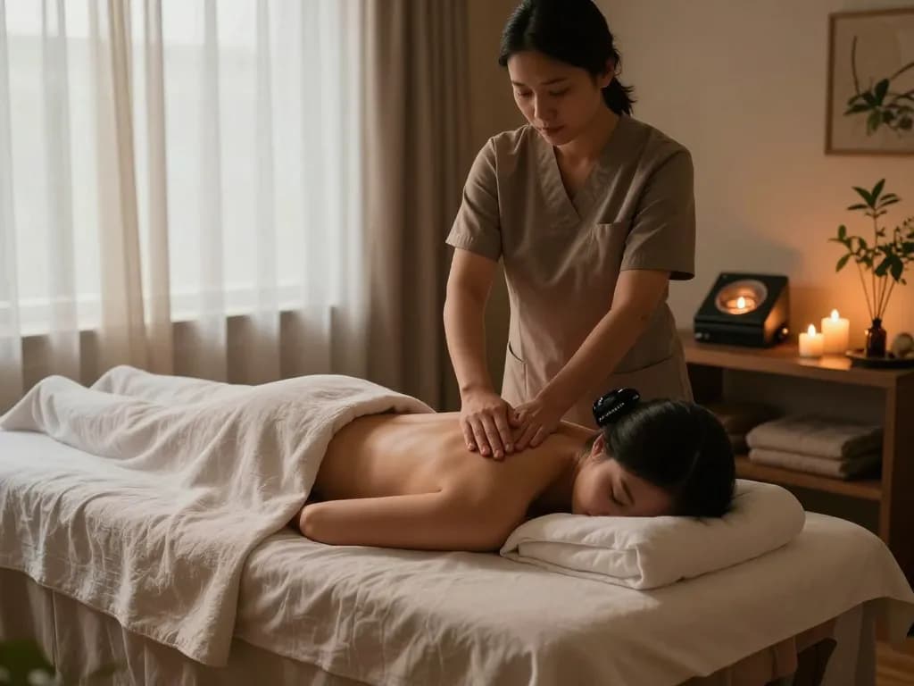 Calming Swedish massage experience in a tranquil spa setting featuring a therapist at work, promoting 천안스웨디시 wellness and relaxation.