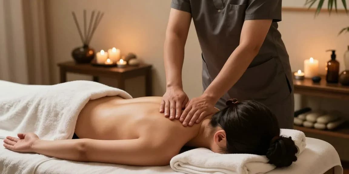 마사지 치료가 이뤄지고 있는 편안한 스파 환경