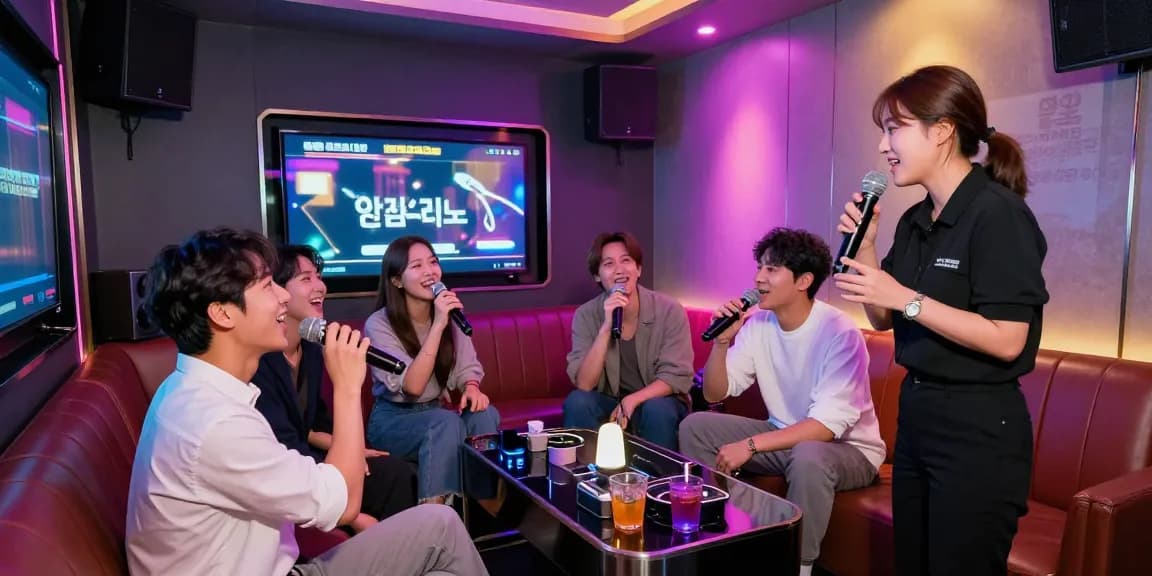 인천쓰리노에서 노래를 부르며 즐거운 시간을 보내는 손님들, 화려한 조명과 현대적인 인테리어가 돋보이는 모습