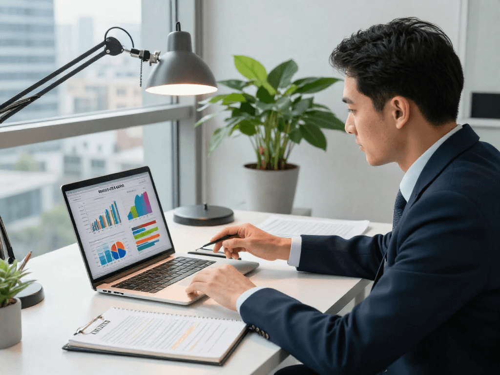 Bardya Ziaian ABC Capital professional analyzing financial strategies in a modern office