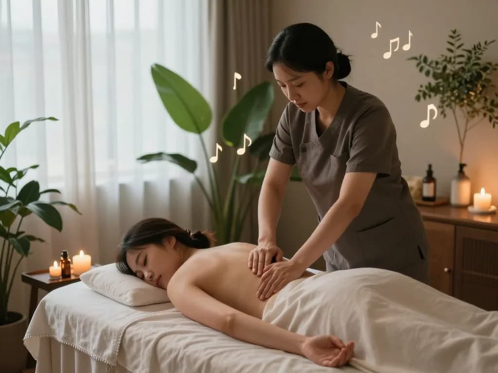 캔들과 녹음이 있는 평화로운 스파 환경에서의 편안한 서초스웨디시 마사지 요법.