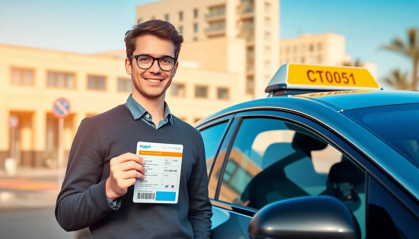 Professional driver showcasing rijbewijs kopen with a valid driving license in an urban setting