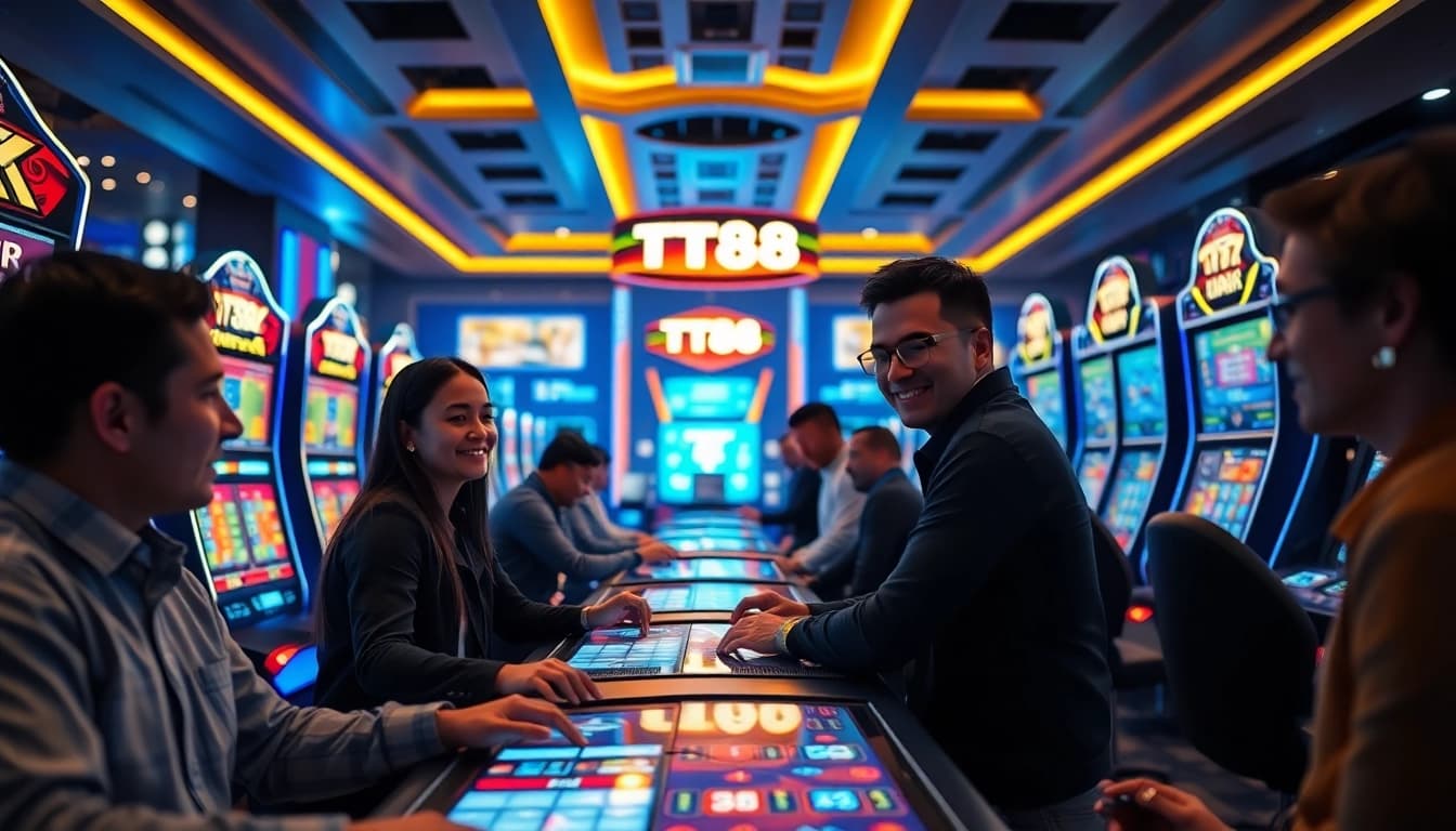 Experience thrilling gaming with TT88's vibrant online casino environment showcasing excited players.