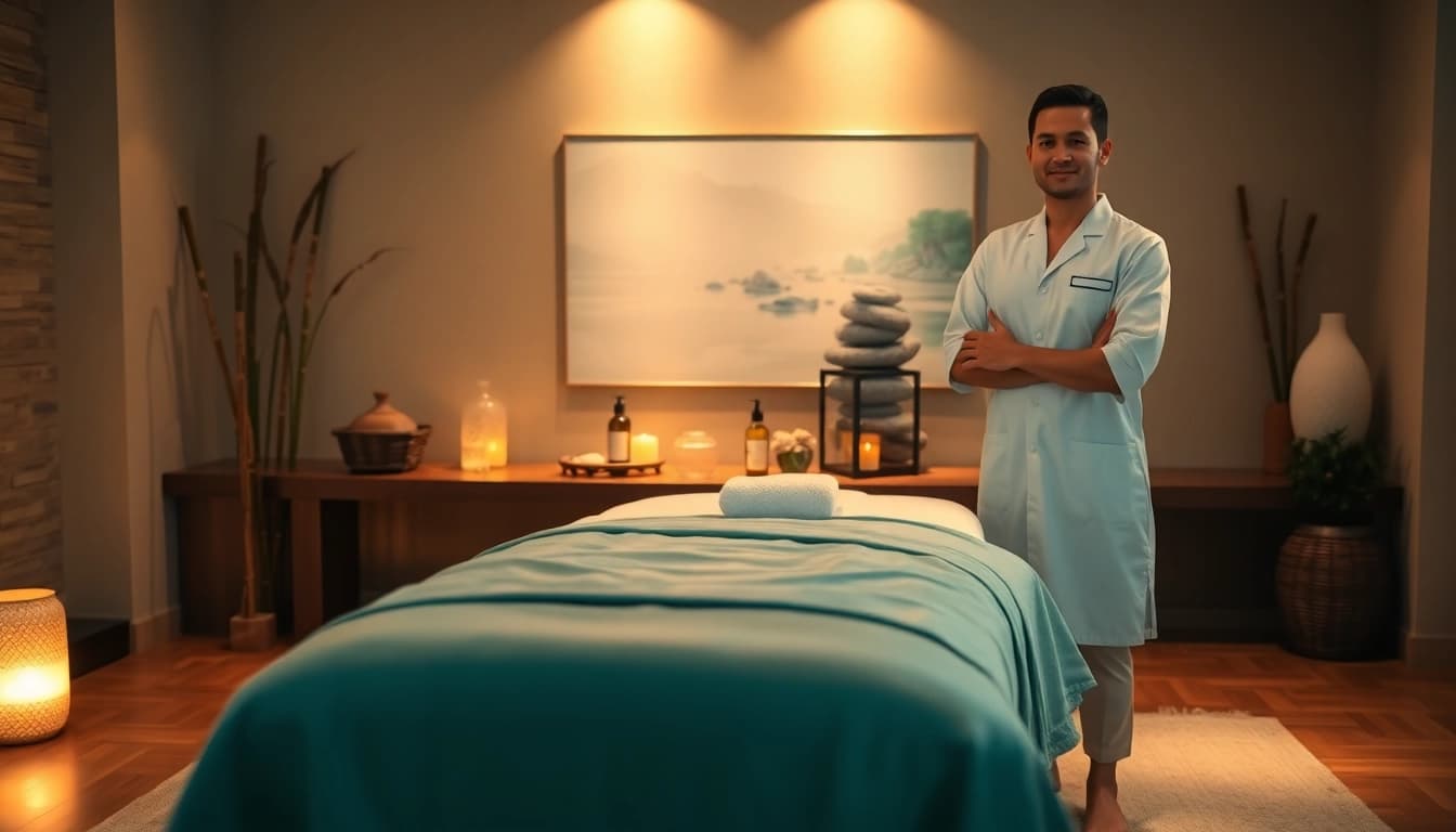 High-quality 출장마사지 session setup featuring a professional therapist in a relaxing environment.