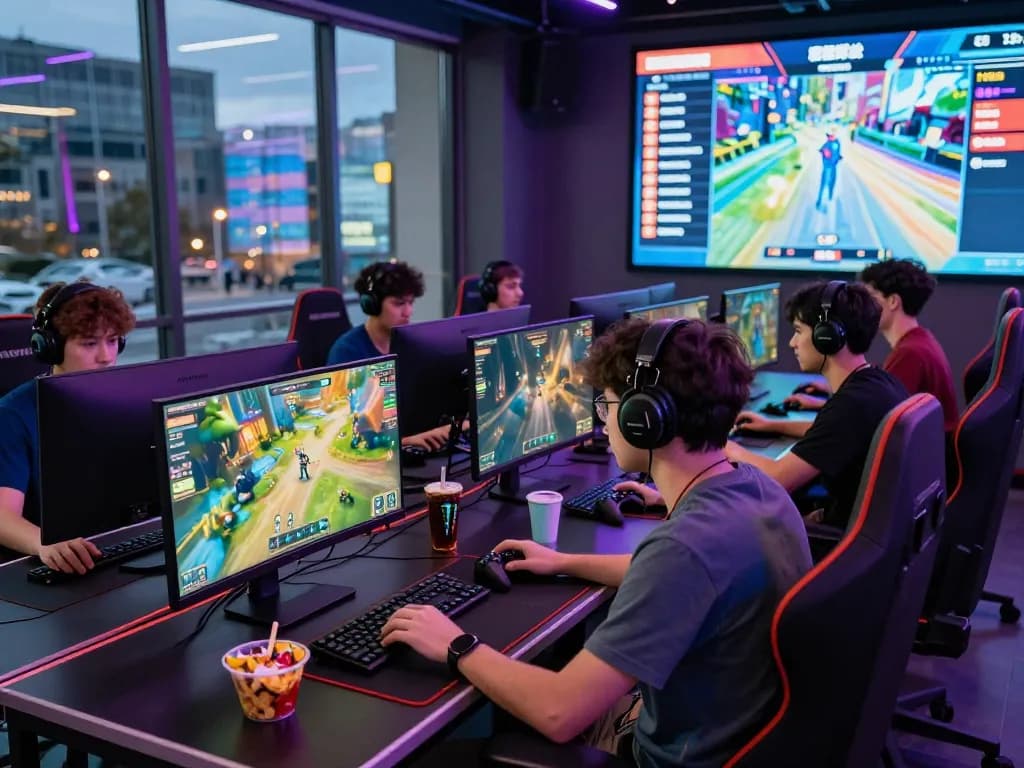 Engaged gamers enjoying competitive play on ligasedayu.com in a dynamic gaming setup.