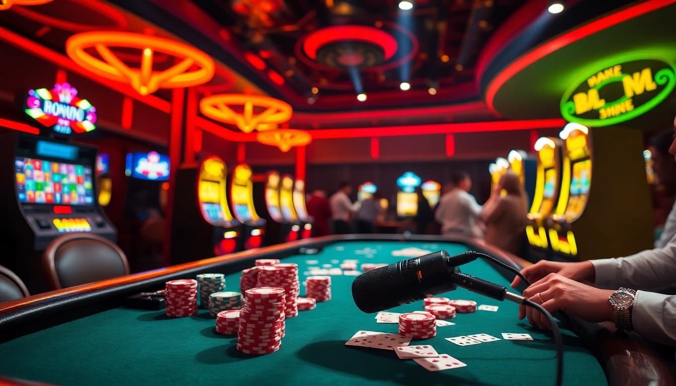 Players strategizing at a luxurious casino table with MV88 microphone capturing every thrilling moment.