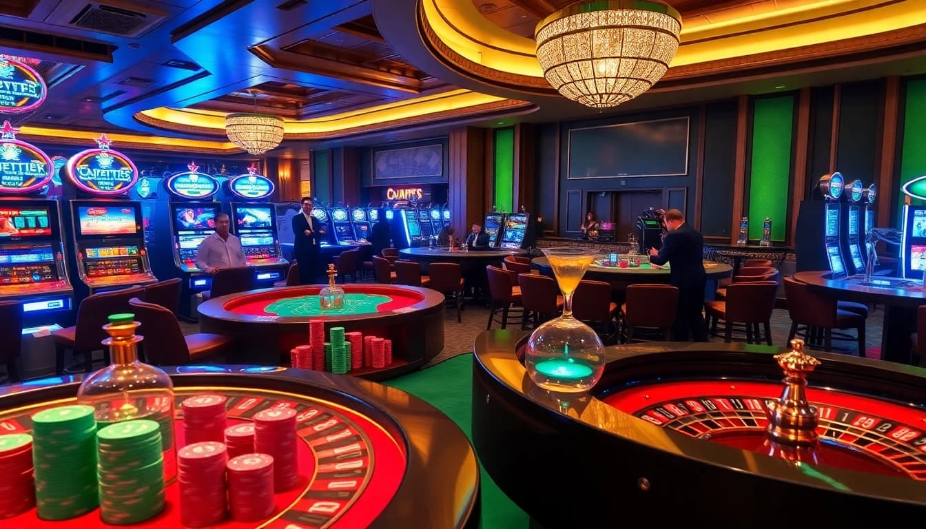 SODO casino scene with luxurious tables, vibrant poker chips, and thrilling slot machines.