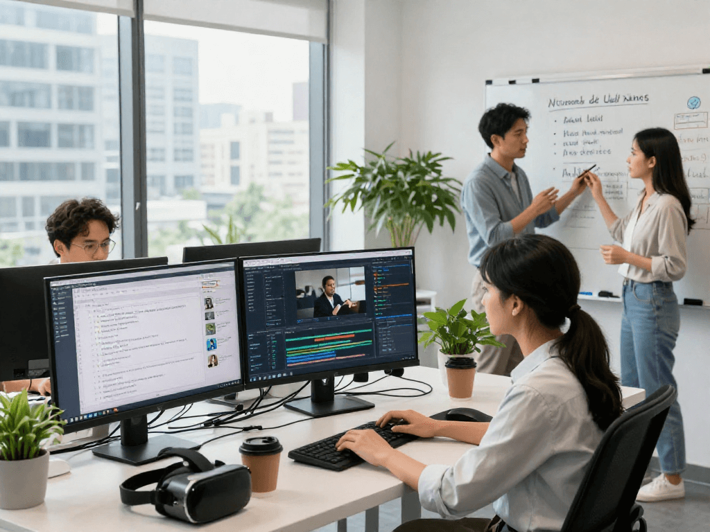 AI image detector team analyzing images and content moderation tools in a modern office.
