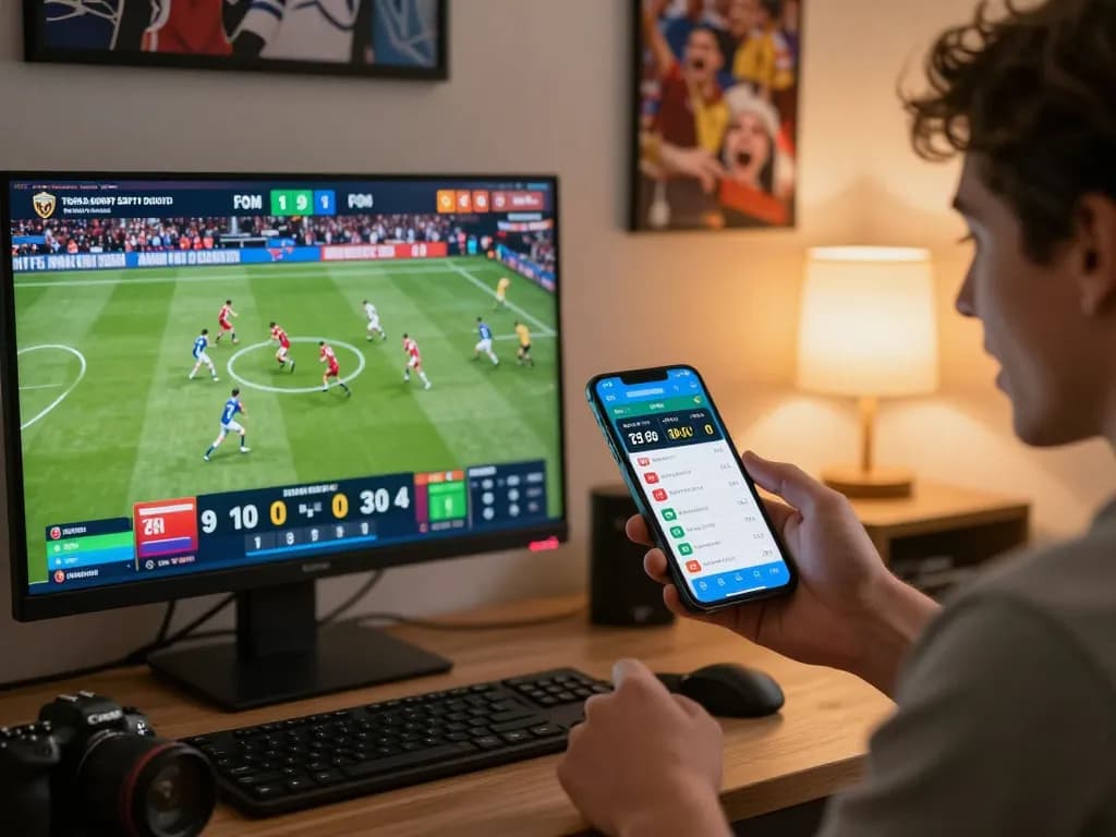 Placing a bet on the Trang Chủ OKFUN sports betting platform at home while analyzing live odds.