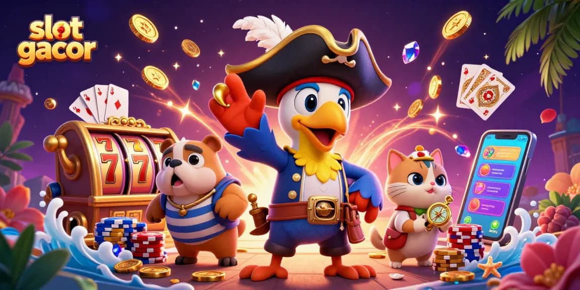 Win big with slot gacor as characters interact in a dynamic casino scene.