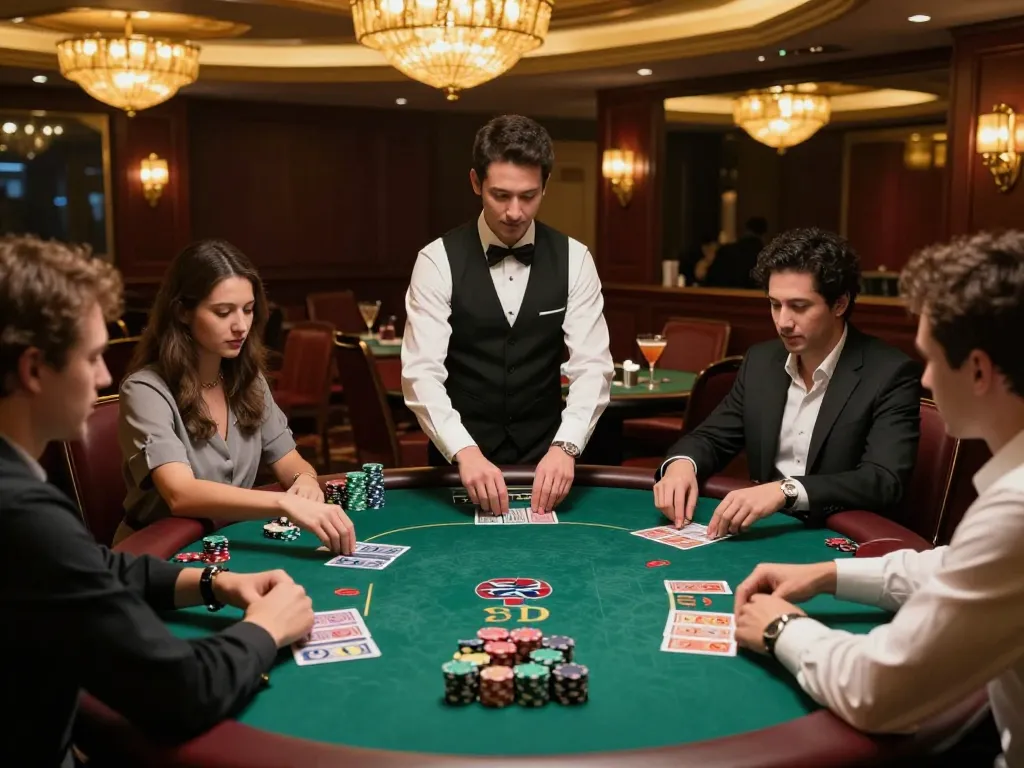 hnoslara players engaged at a blackjack table in a casino, showcasing strategic gameplay and vibrant atmosphere