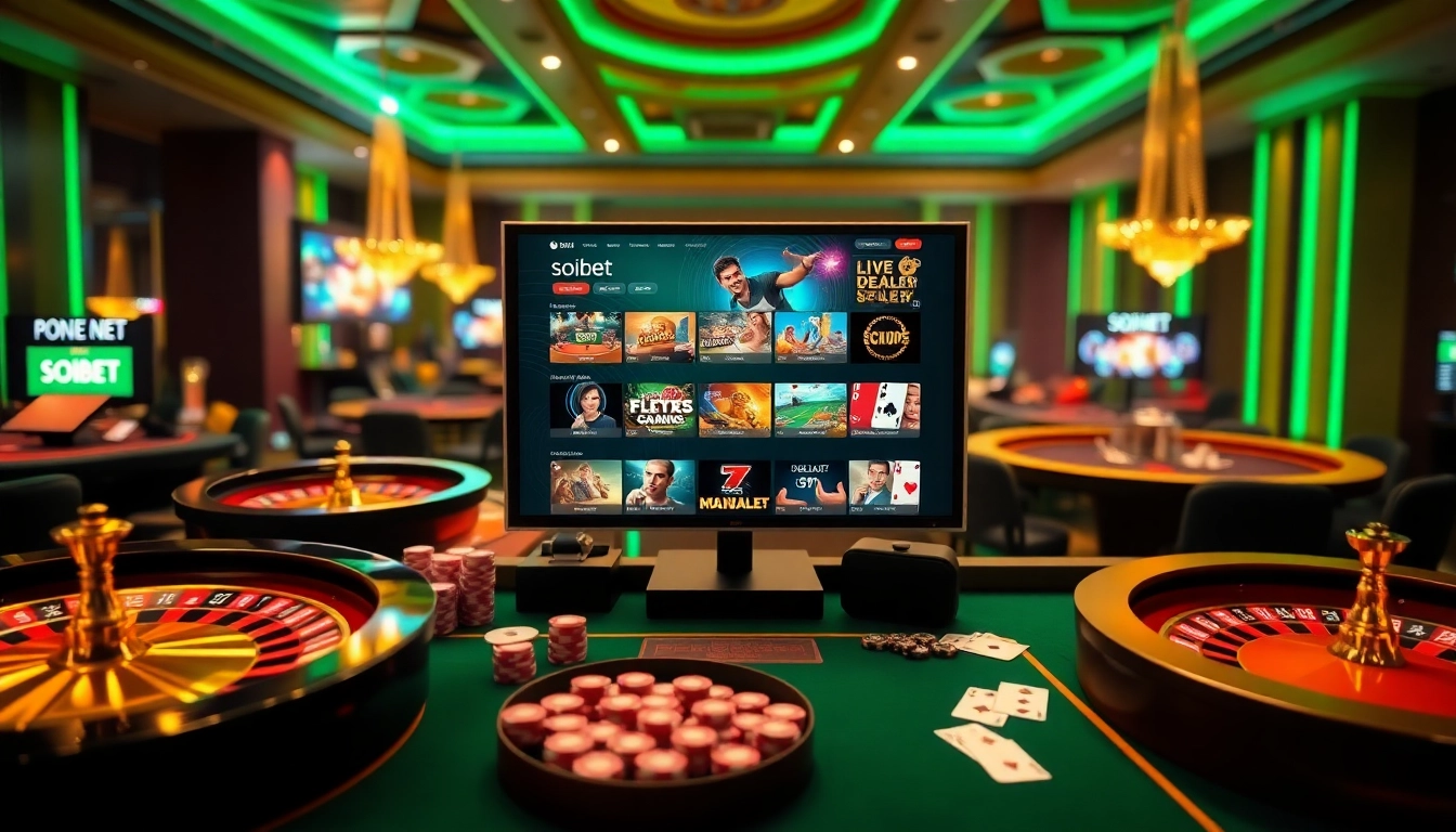 Experience the excitement of soibet ออนไลน์ with a luxurious casino scene showcasing engaging table games and betting interfaces.