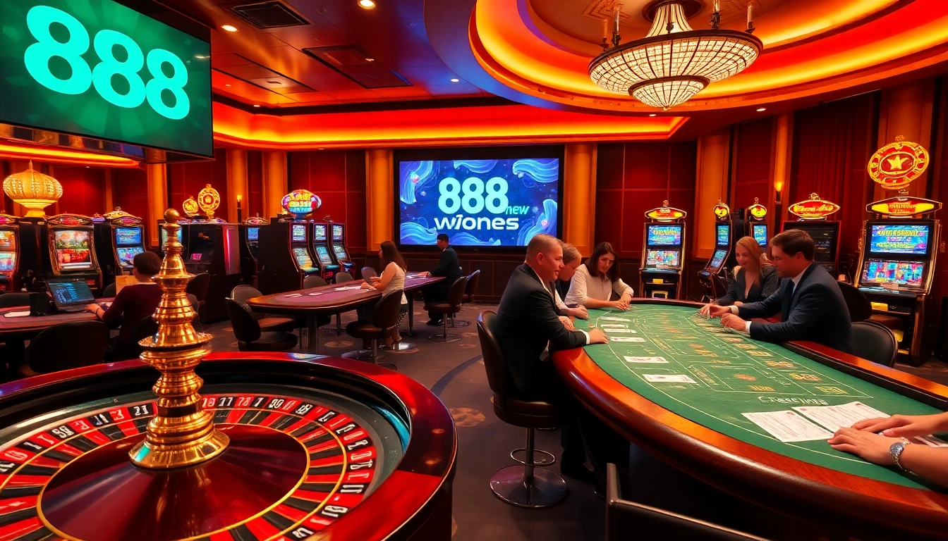 Excited players engaging with games at the vibrant casino promoting 888new offers.