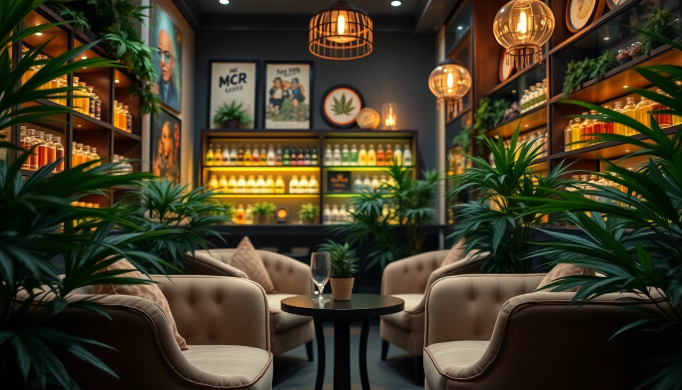 Profitez de l'ambiance relaxante du Mr Joint Club cannabis madrid avec des clients détendus et un décor floral accueillant.