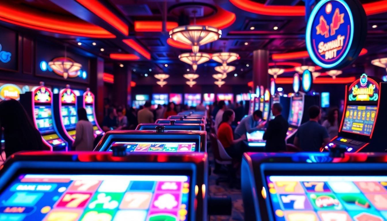 Menangkan slot777 dengan mesin slot yang berwarna-warni dan suasana kasino yang meriah.