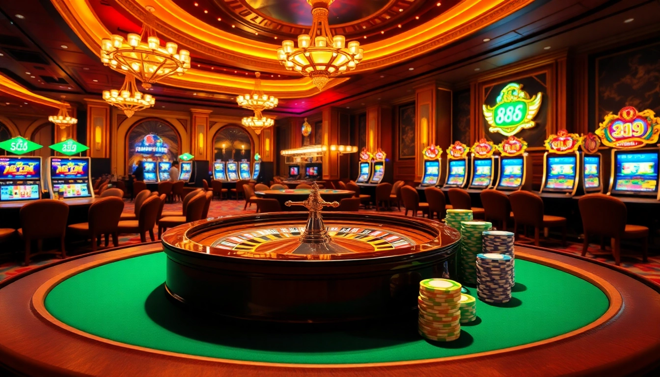 View of a luxurious casino with lively gambling action, highlighting Giấy Phép hoạt động 888new for credibility and trust.