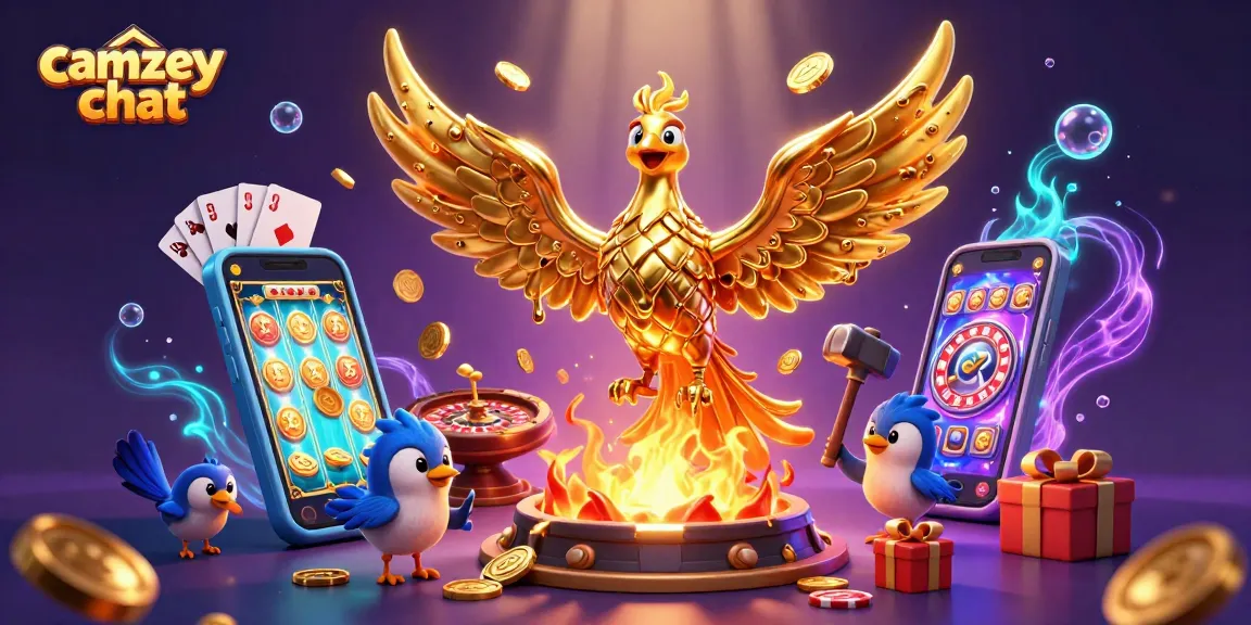 Engage with camzey chat in a vibrant 3D casino scene featuring dynamic gaming elements.