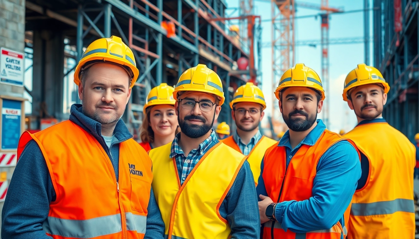 Enhancing construction site safety with workers equipped in safety gear actively collaborating on-site.