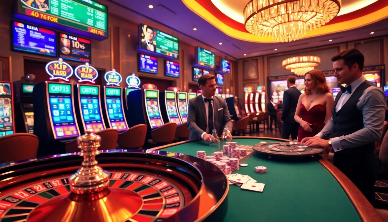 KJC casino patrons enjoying poker at a vibrant gaming table filled with colorful chips and cards.