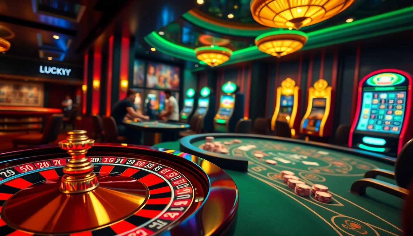 Các người chơi thắng cuộc ăn mừng tại casino LUCK8, trưng bày những chiếc chip và bánh xe roulette.