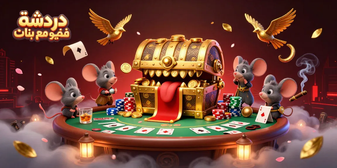 Engage in دردشة فيديو مع بنات while winning at poker with vibrant cash-filled scenes and animated elements.