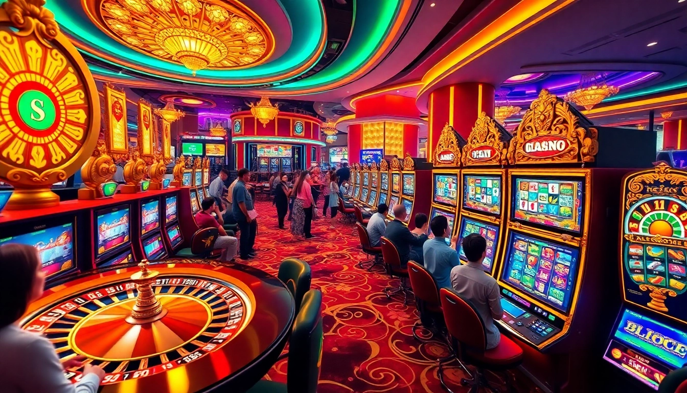 Play on the slot server kamboja no 1 showcasing vibrant slot machines and exciting gamers in action.