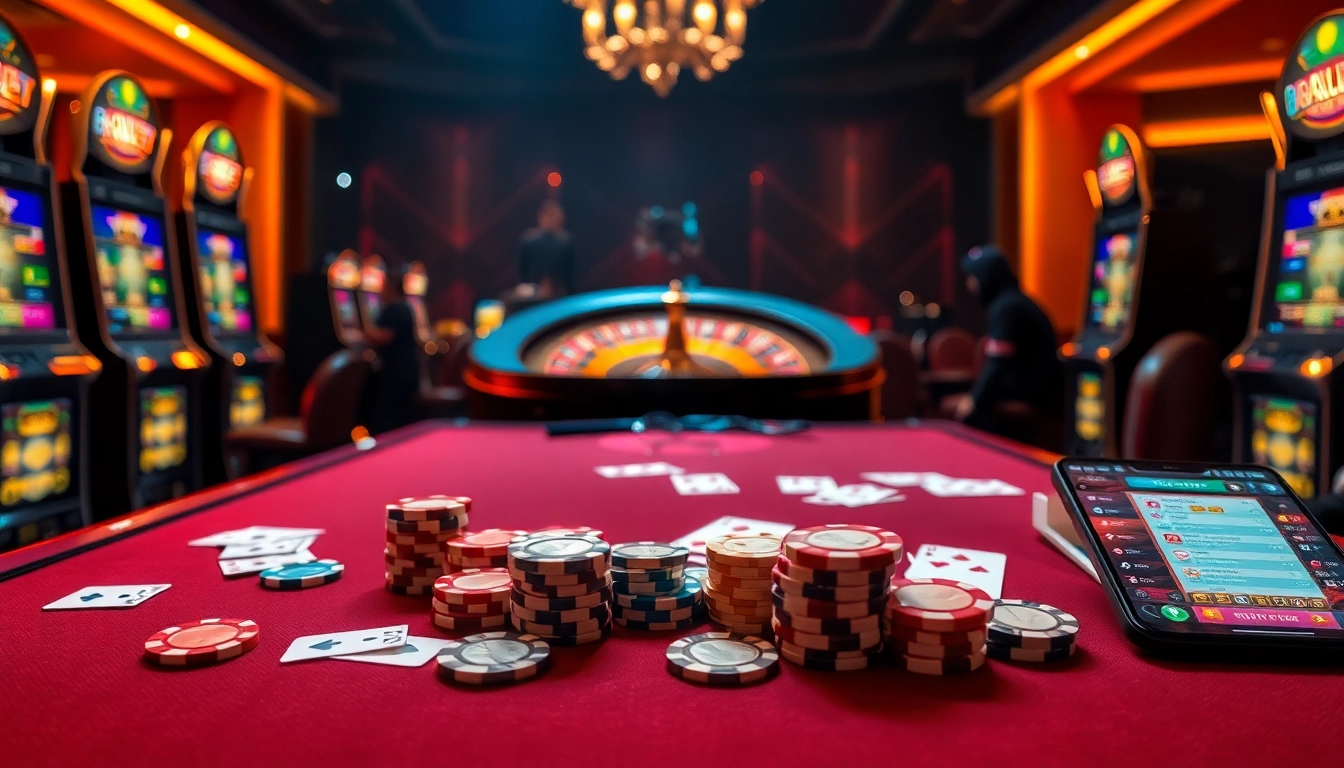 Players engage in high-stakes games at Lc 88, showcasing luxury poker chips and slot machines.