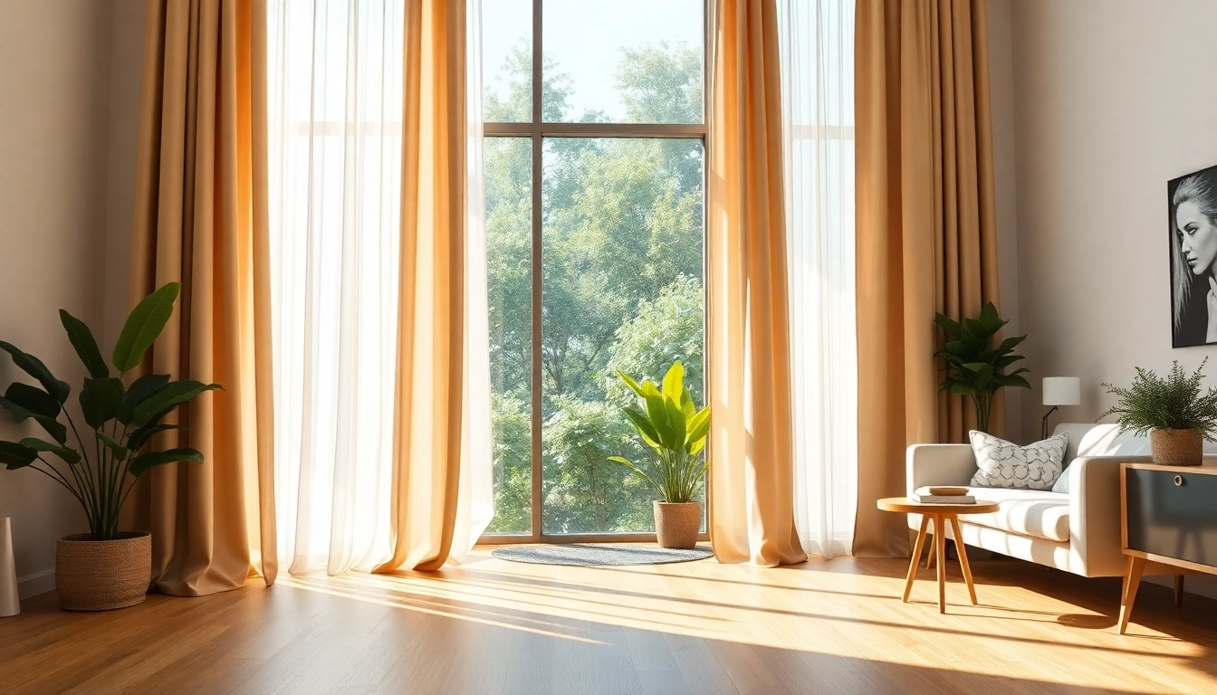 Verduisterende gordijnen creëren een ontspannen sfeer in een moderne woonkamer.