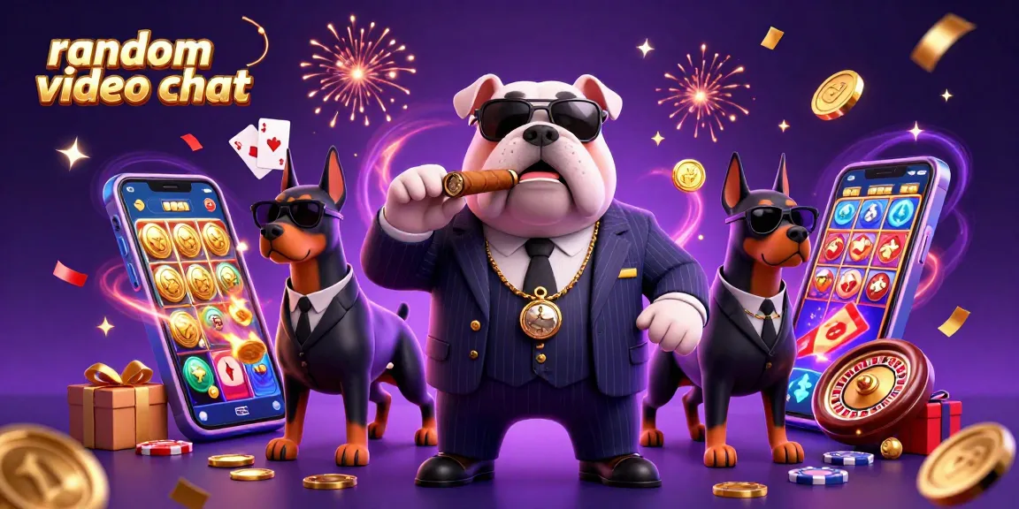 Engage in random video chat with excitement amidst spinning slot reels and golden coins.