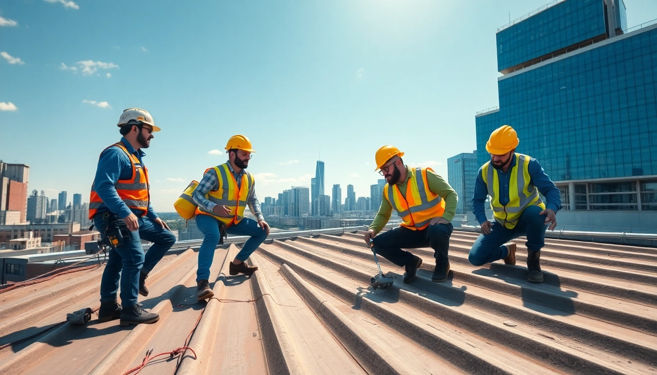 Evaluate commercial roofing services with professional roofers at work on a commercial building.