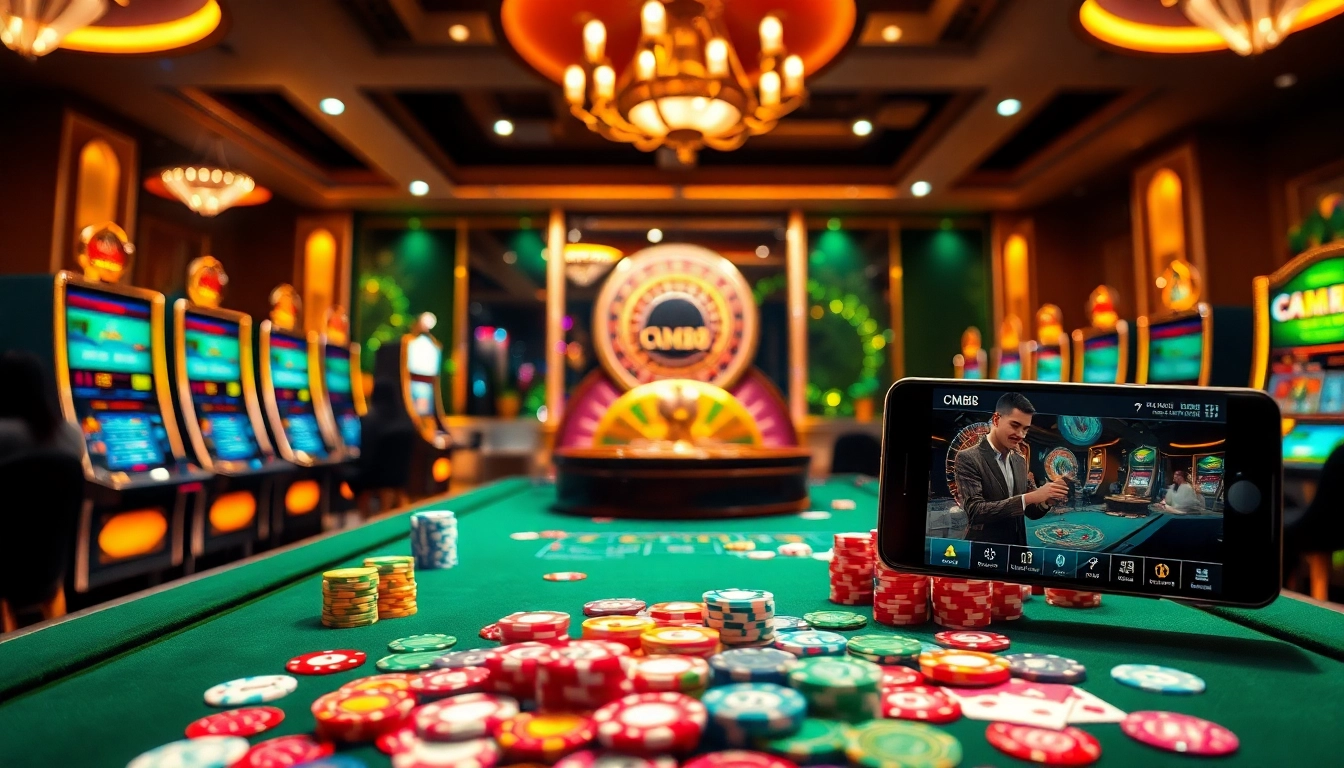 Experience thrilling gameplay at cm88.men with vibrant casino tables and equipment.