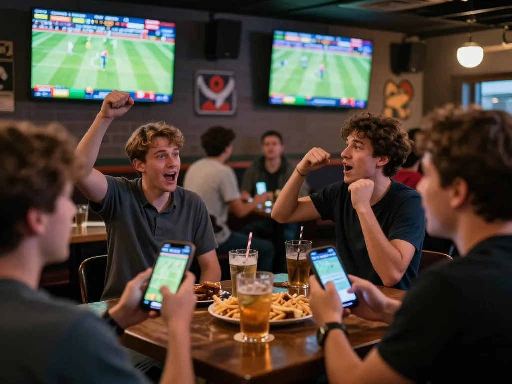 Experience F168 đăng nhập as sports fans engage in thrilling live betting at a lively sports bar.