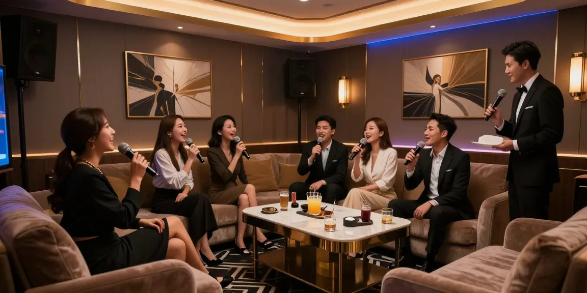 강남쩜오의 프리미엄 가라오케 룸에서 즐거운 시간을 보내는 고객들