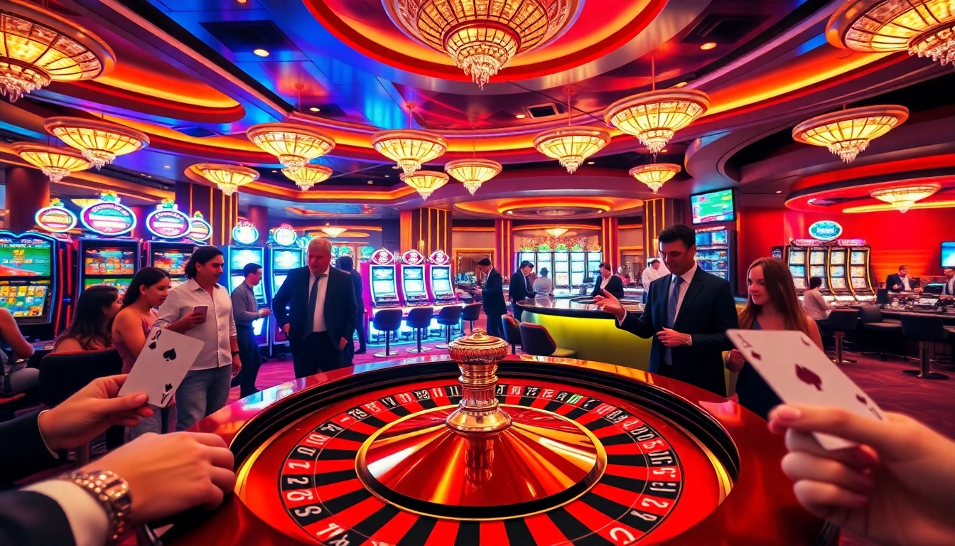 Les joueurs de casino en ligne profitant de retraits instantanés à une table de roulette dynamique entourée de jeux.