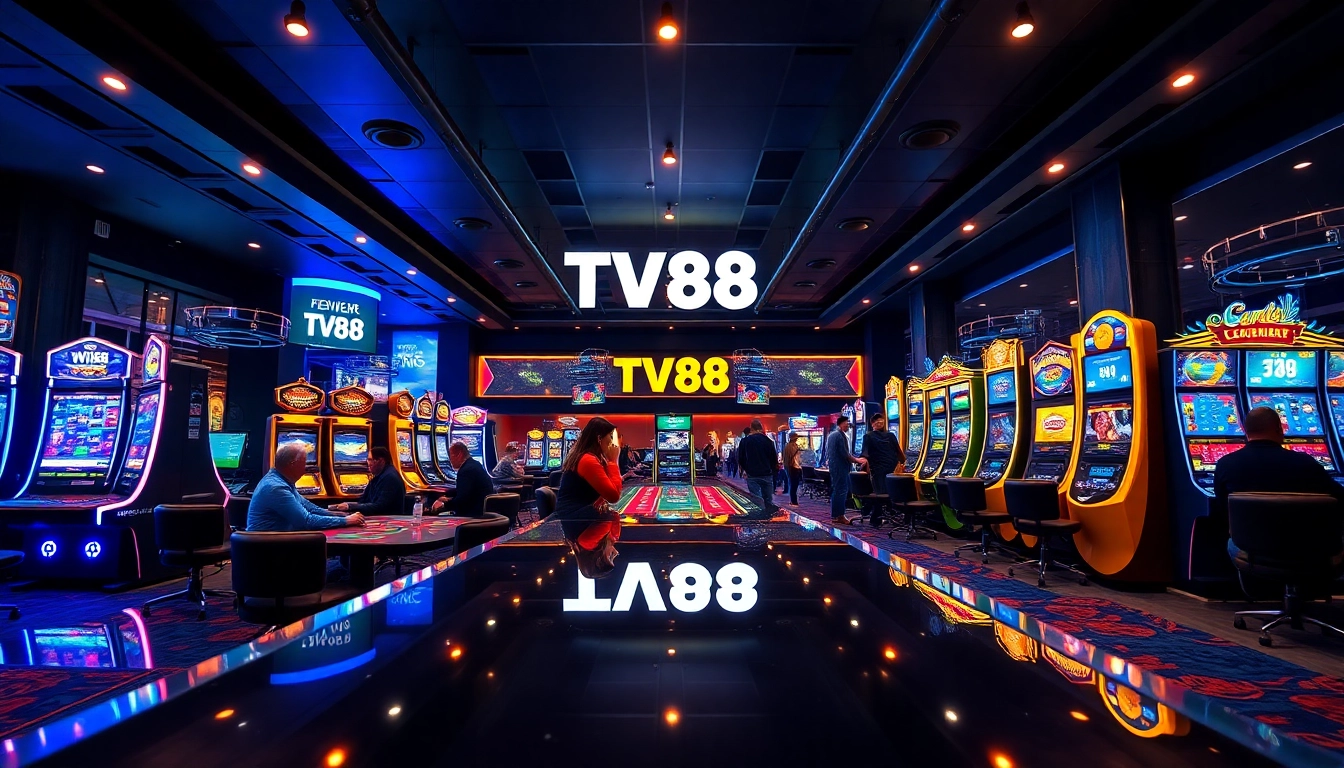 Engaged players enjoying a premium gaming experience at TV88, featuring poker and slot machines.