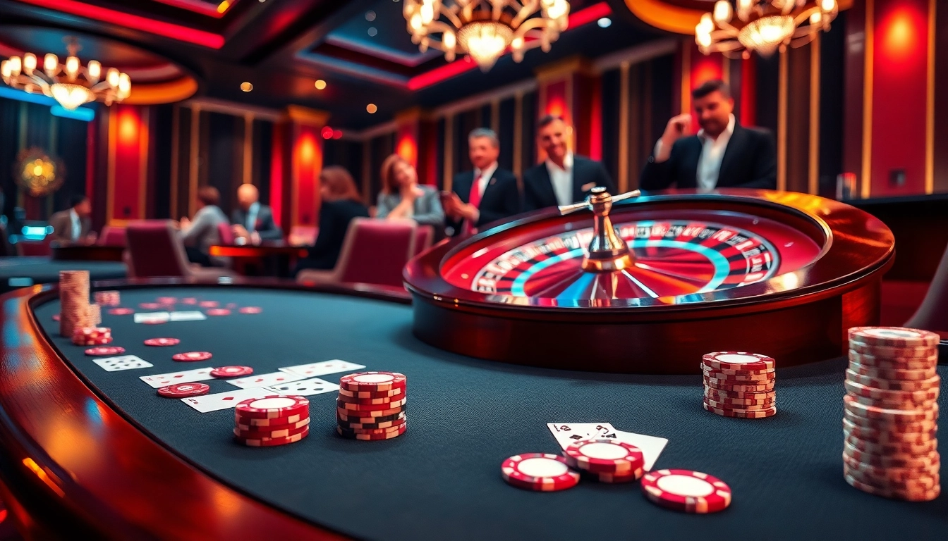 Gamblers playing poker at a luxurious table in XX88 casino, with vibrant colors and high stakes.