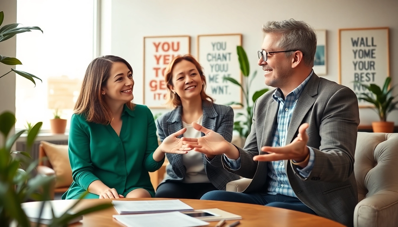 Career coaching session where a coach interacts warmly with a client in a motivational setting.
