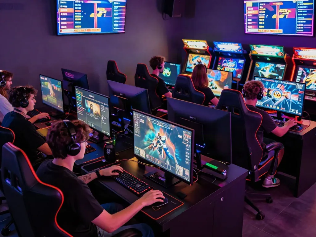 Exciting gaming atmosphere at ORION88 with players immersed in digital competition.