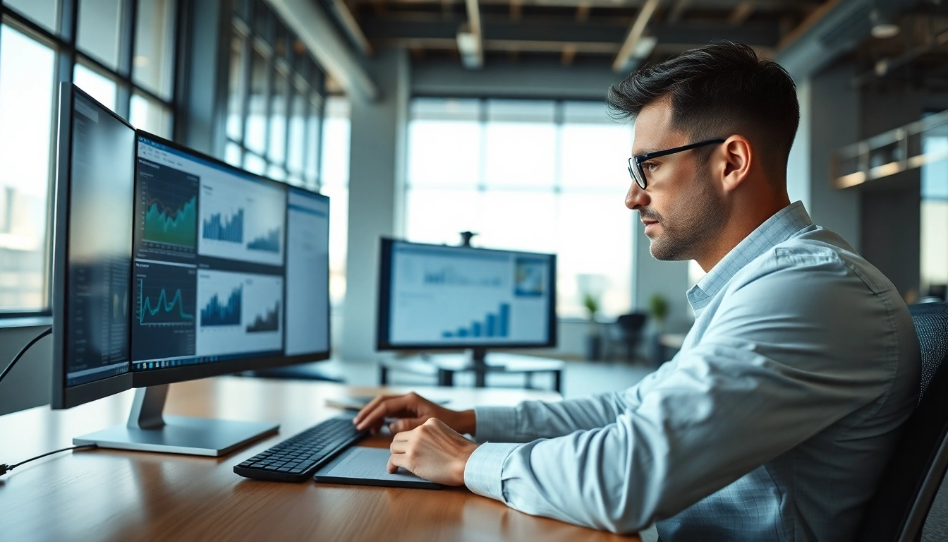 Analyzing data for b2b competitive intelligence in a modern office setting.