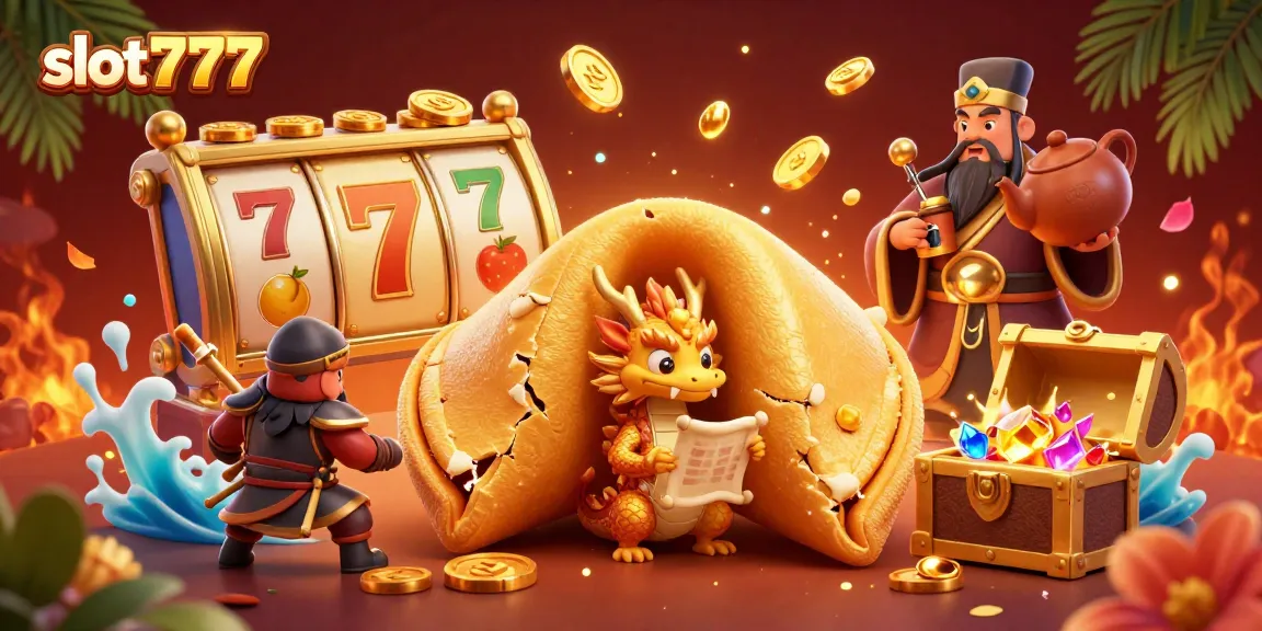 Slot777 menampilkan fitur permainan slot yang memikat, dengan karakter unik dan banyak koin emas.