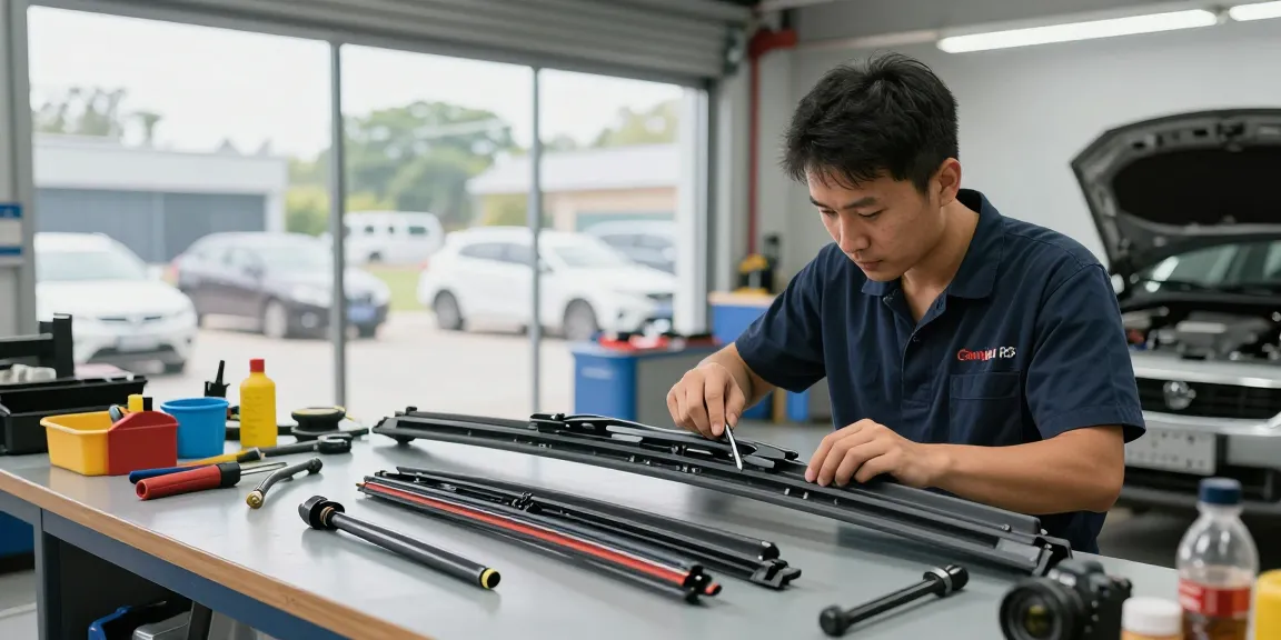 Technician inspecting a flat wiper blade, ensuring vehicle safety and performance.